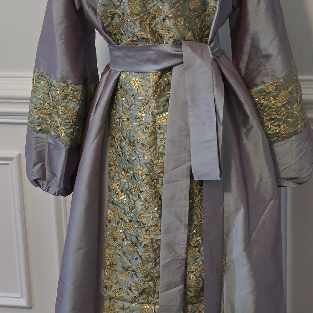 Lavender and Gold Embroidered Maxi Dress